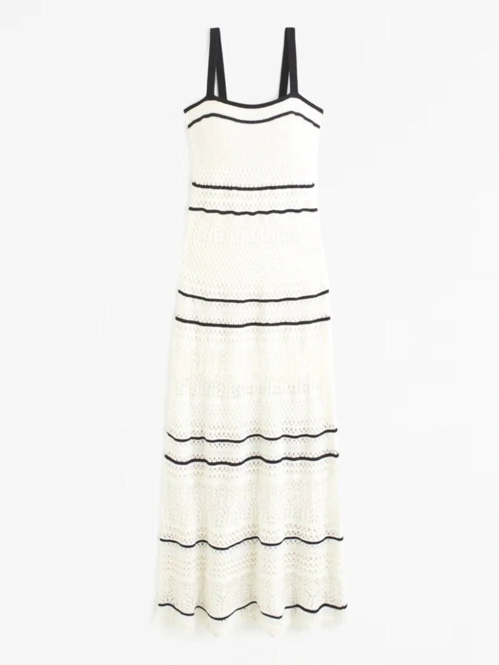Abercrombie Crochet Knit Maxi Dress Cream Black Trim Boho NWT XXS
